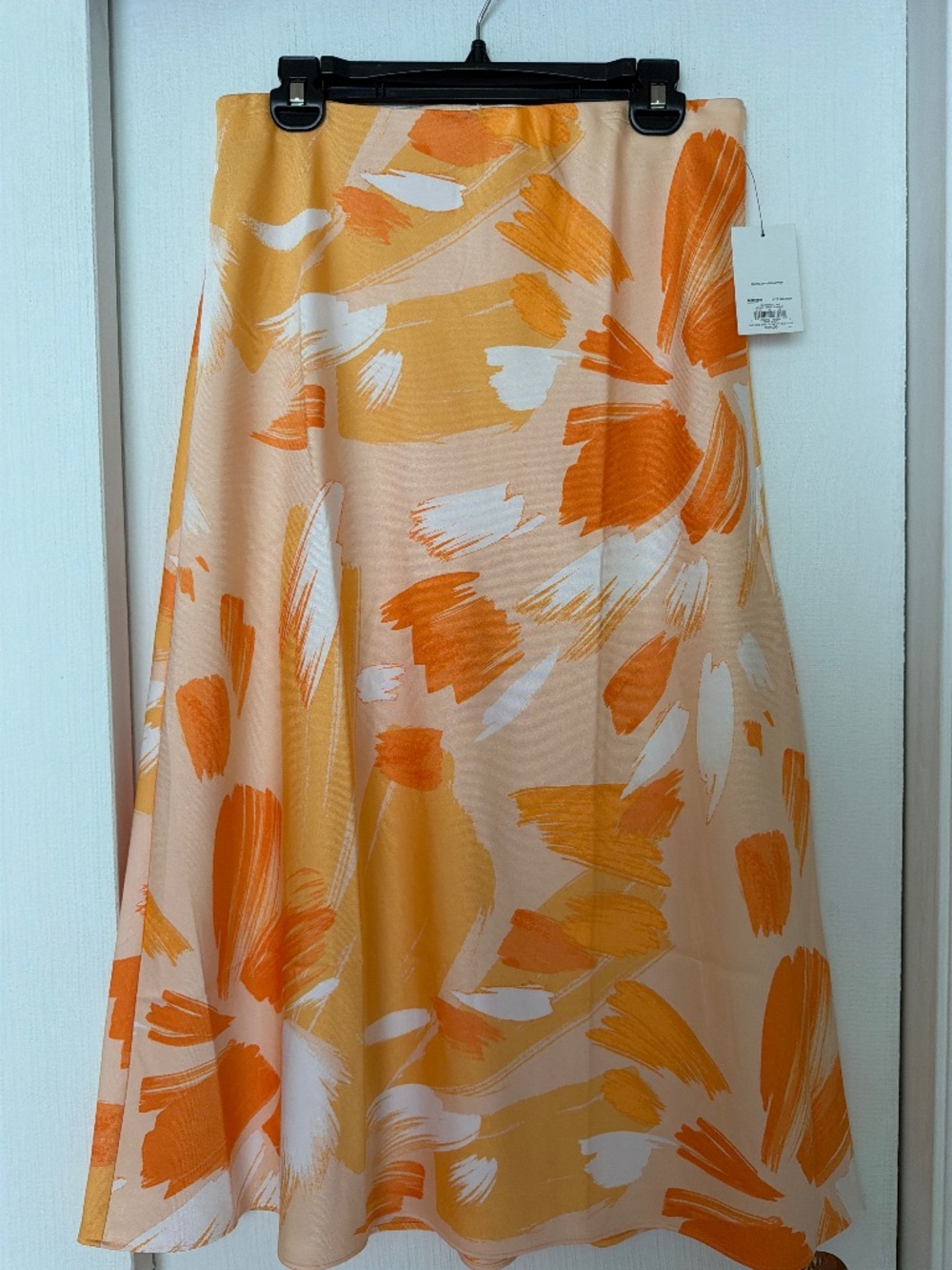 Nine West Silky Midi Skirt Orange Yellow Abstract Print Size M NWT
